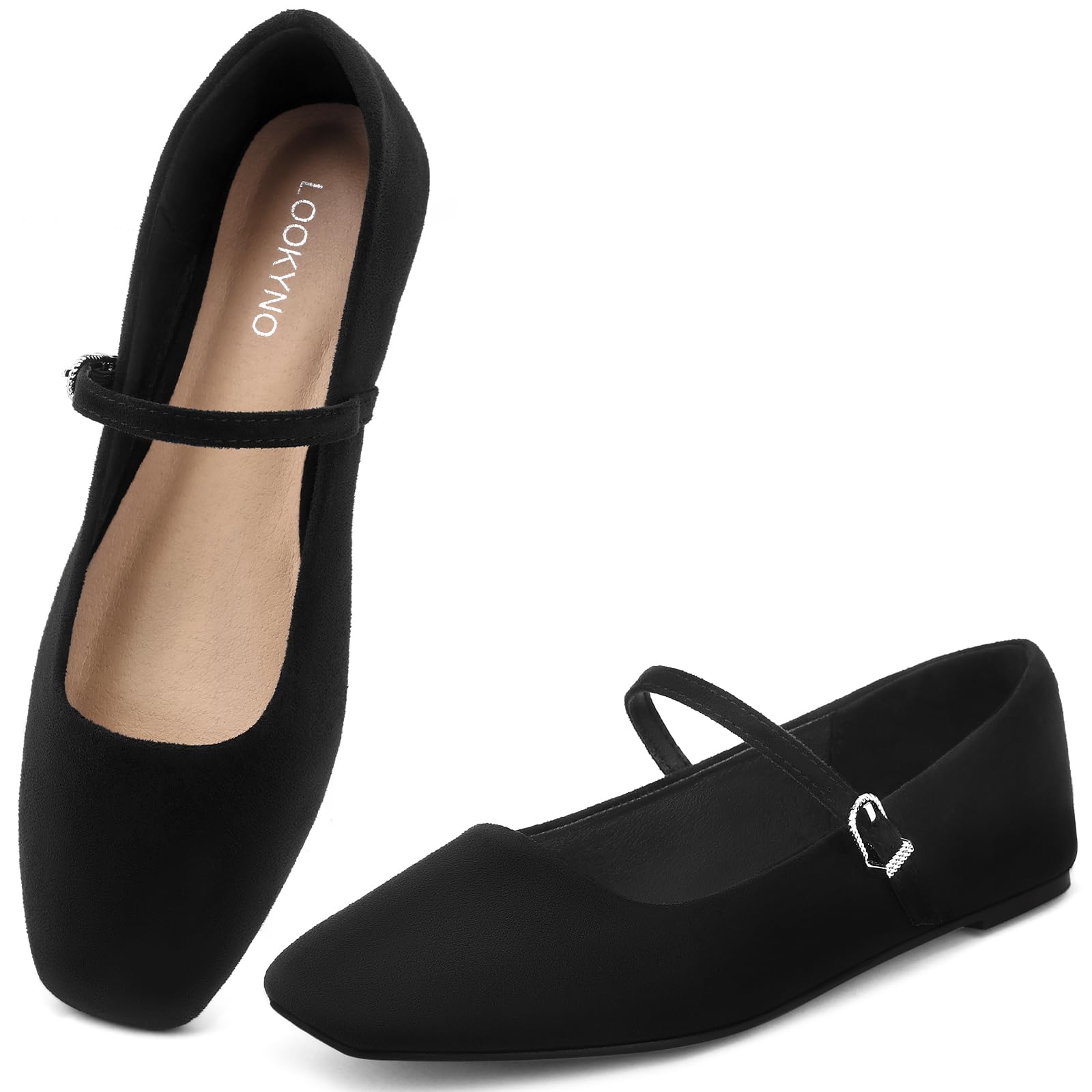 Ballet Mary Jane Flats Shoes, Square Closed Toe