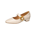Genuine Leather Vintage Mary Jane Shoes with Thick Heels
