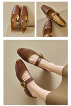 Genuine Leather Vintage Mary Jane Shoes with Thick Heels