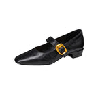 Genuine Leather Vintage Mary Jane Shoes with Thick Heels