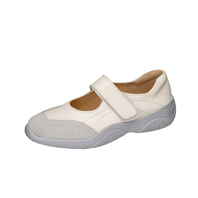 Genuine Leather Platform Ballet Flats with Velcro Closure, Vintage Ballet Sneakers