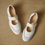 Genuine Leather Platform Ballet Flats with Velcro Closure, Vintage Ballet Sneakers