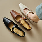 Genuine Leather Vintage Mary Jane Shoes with Thick Heels