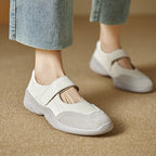 Genuine Leather Platform Ballet Flats with Velcro Closure, Vintage Ballet Sneakers